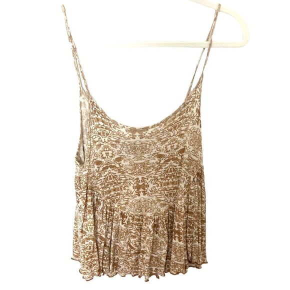 Urban Outfitters Fearne Floaty Babydoll Cami in Tan/White Print - Picture 1 of 7